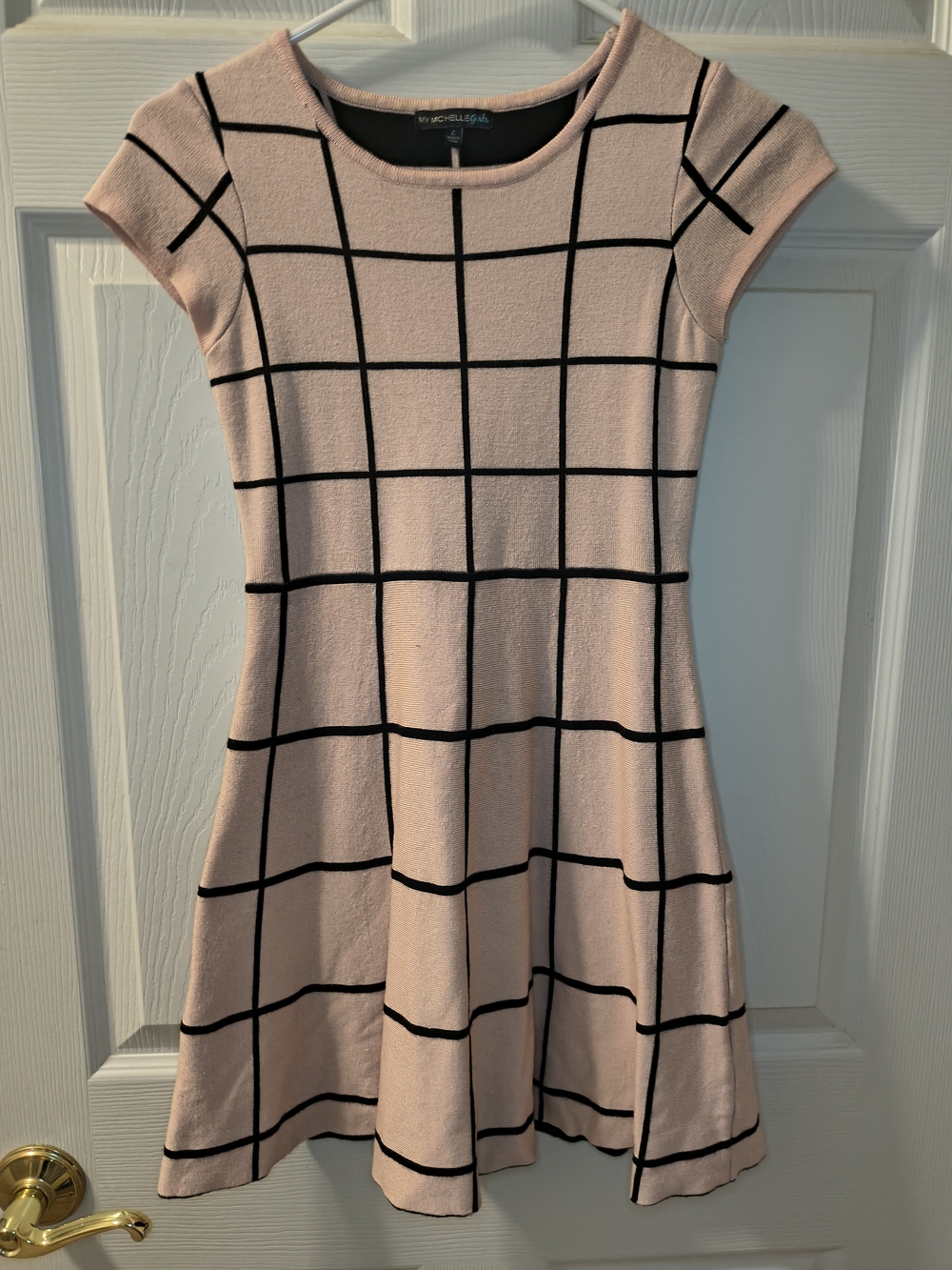 My Michelle Blush Pink Grid-Print A-Line Dress Size large